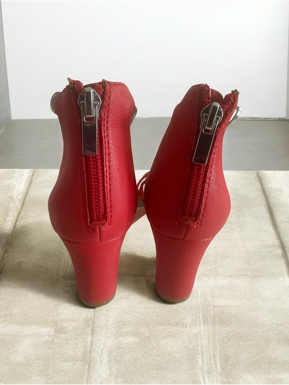 Red Back-Zip Block Heel Sandals for Women